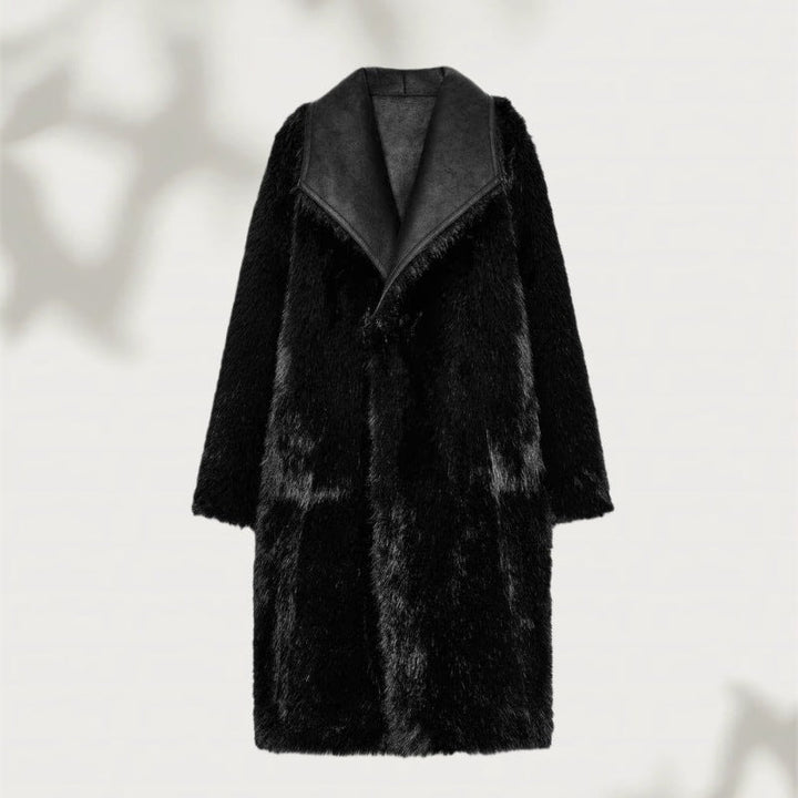 Damska Długa Sztuczne futro Shearling Płaszcz z Oversize Kołnierz szalowy i Naszywane kieszenie