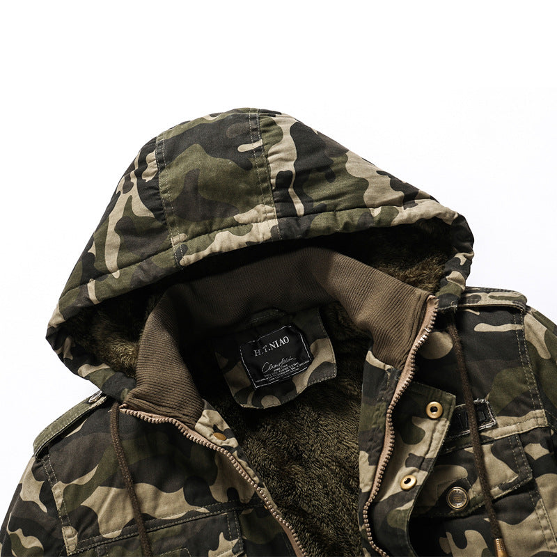 Męska Camouflage Utility Kurtka z kapturem z Ciepły Teddy Podszewka