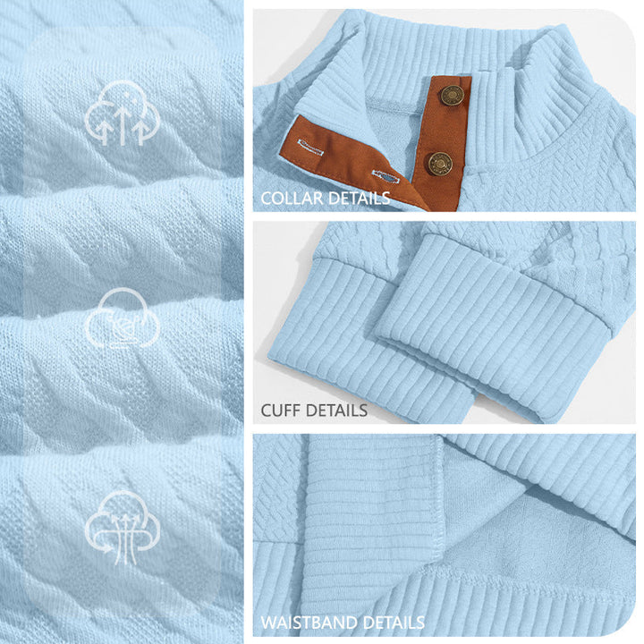 Męska Cable Dzianina Jumper z Stójka i Skóra Wygląd Elbow Patches