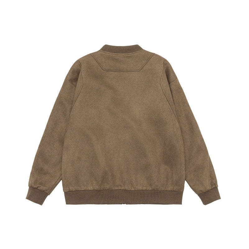 Unisex krótka kurtka w vintage zamsz wygląd z klatka piersiowa flaps, zamek Kieszenie i prążkowane mankiety
