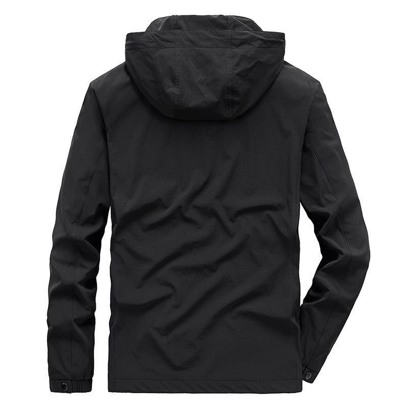 Męski Oddychający Kurtka softshell z Regulowany Kaptur i Ukryty Two-Way Zamek