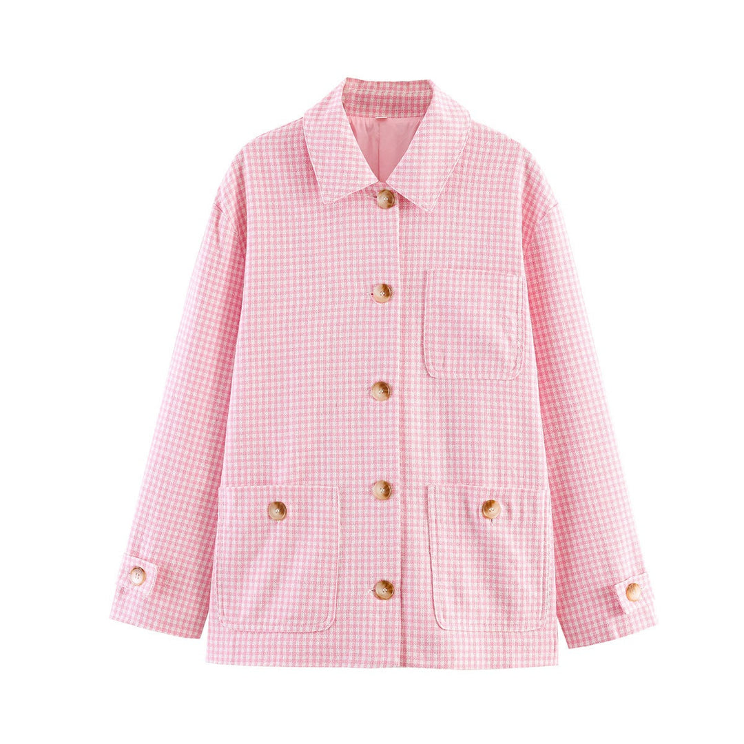 Damska boxy Transitional kurtka z Check Pattern, koszulowa kołnierzem i z naszywanymi kieszeniami Lumaza