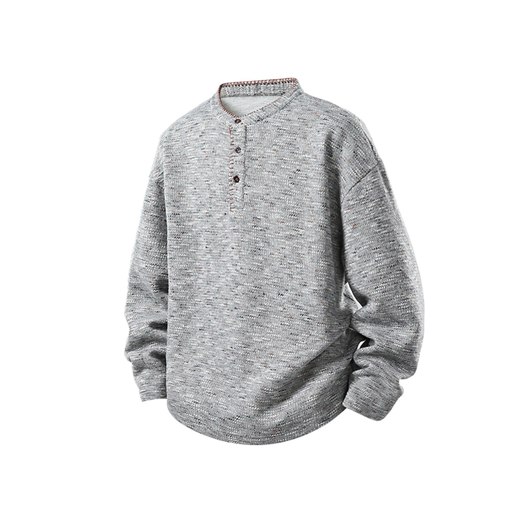 Męska Melange Dzianina Henley Sweter z Stójka, Luźny krój i Listwa guzikowa