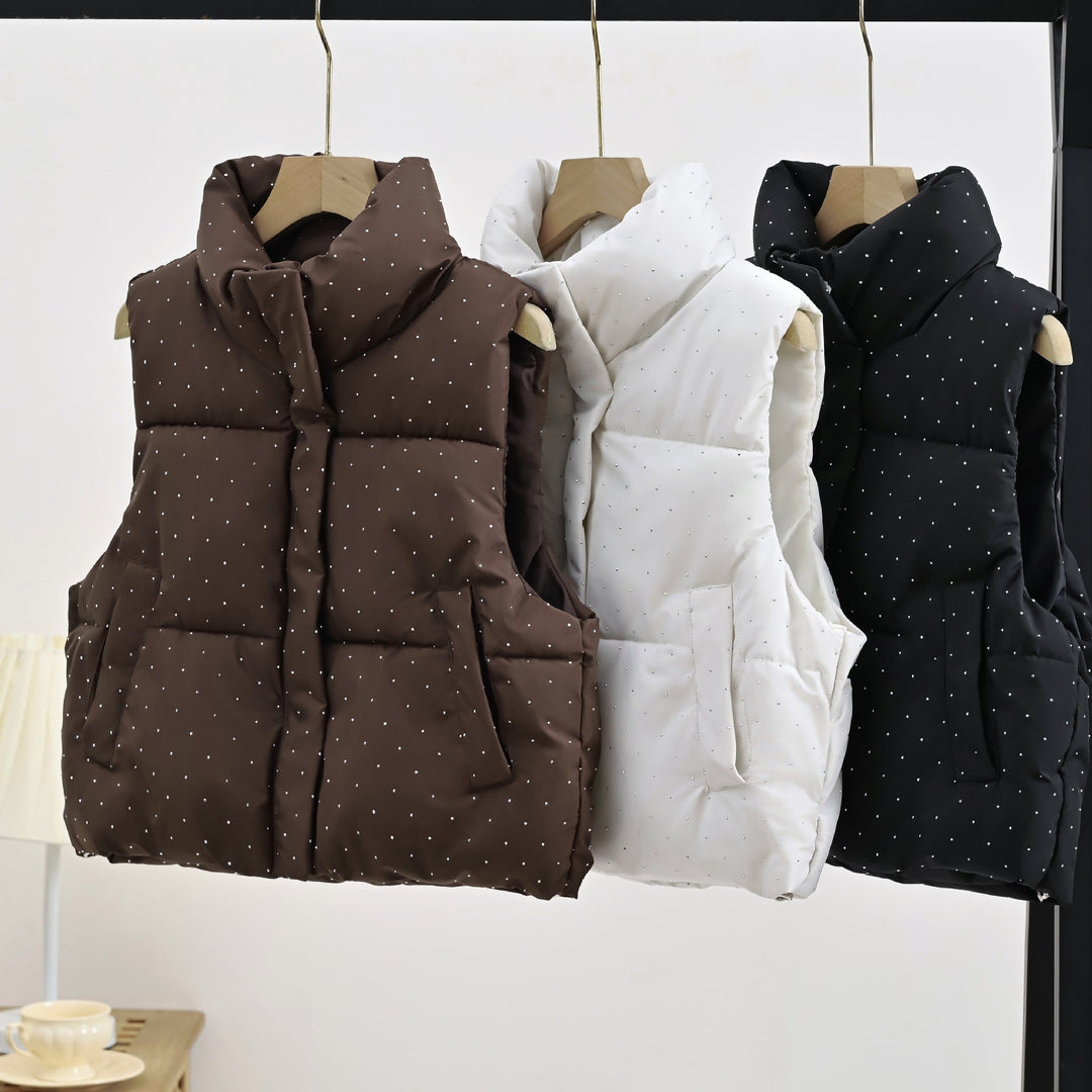 Damska Insulated Sleeveless Ocieplana Gilet z Pikowana Stójka