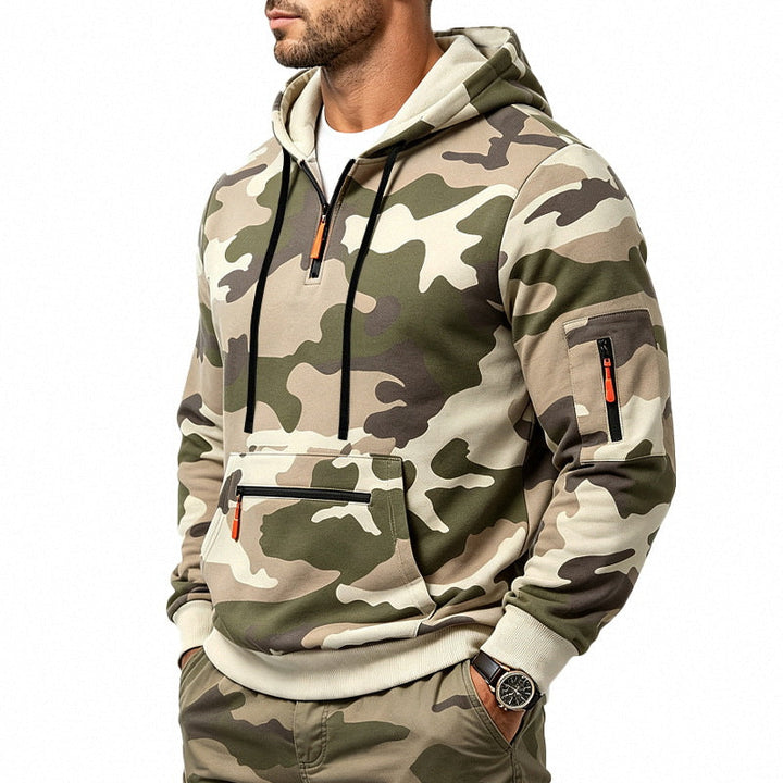 Męska Bluza z kapturem z Camouflage Wzór, Kieszenie na zamek i Kieszeń kangurka