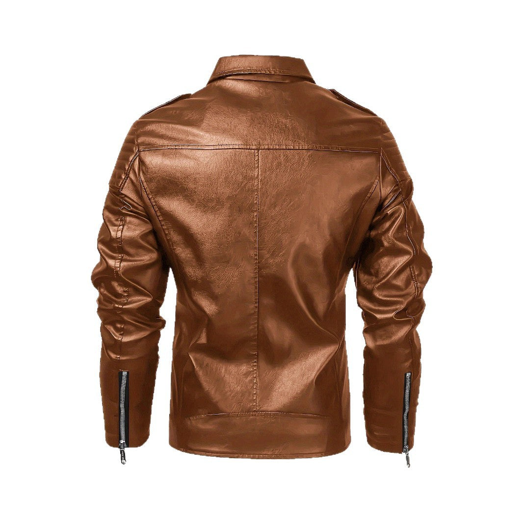 Męski biker kurtka wykonany z imitacja skóry z asymmetrical zamek i ocieplany ramienny inserts