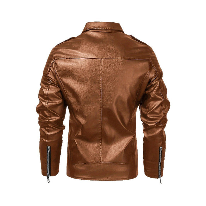 Męski biker kurtka wykonany z imitacja skóry z asymmetrical zamek i ocieplany ramienny inserts