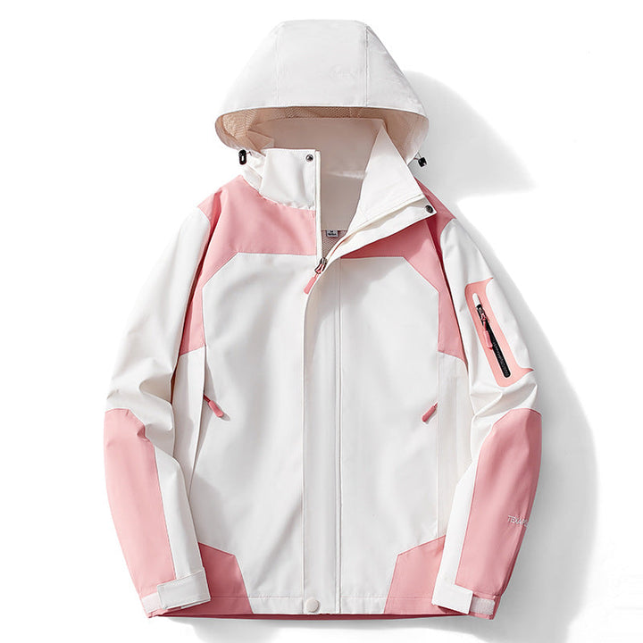 Męska technical softshell kapturemed kurtka z kontrastowy panels i zamkiemed rękaw kieszenią