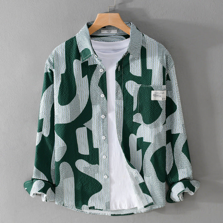 Męski Loose Patterned Bawełna Koszula wierzchnia z Crinkle Structure