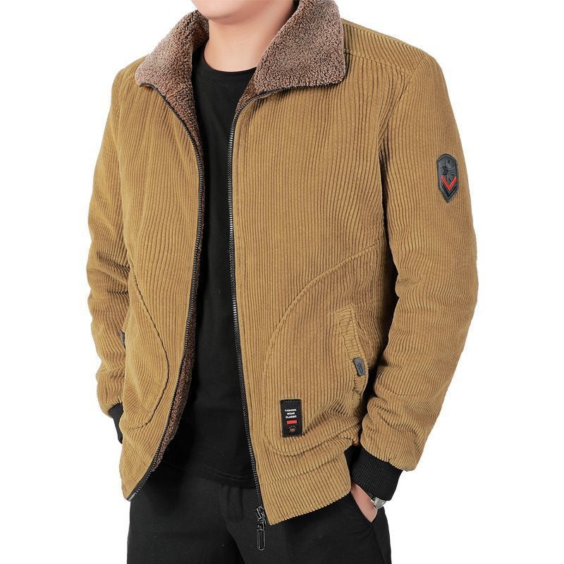 Męski sztruks blouson z sherpa kołnierz, zamek i kieszenie użytkowe