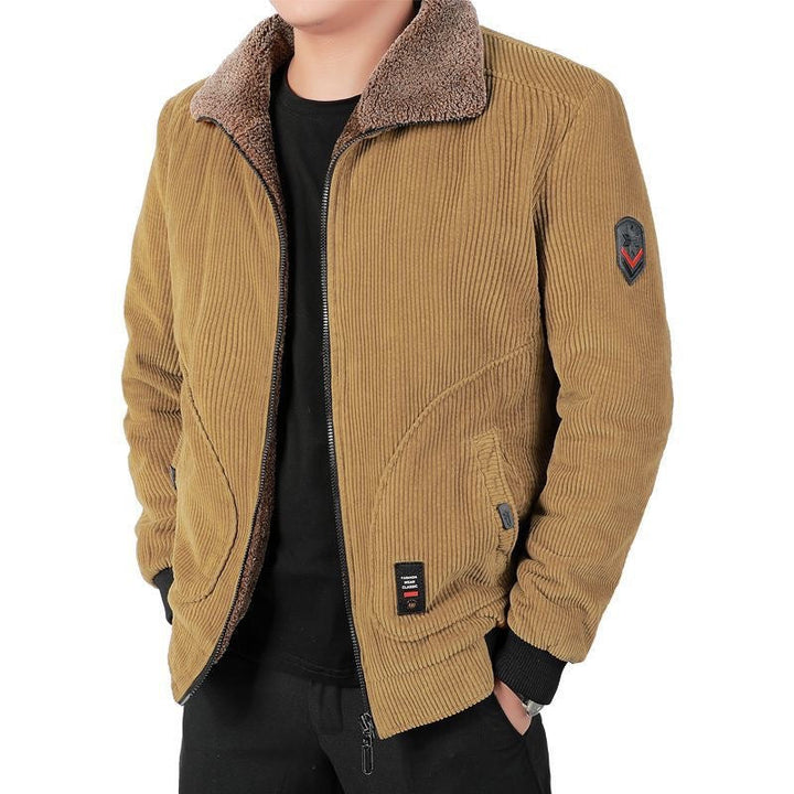 Męski sztruks blouson z sherpa kołnierz, zamek i kieszenie użytkowe