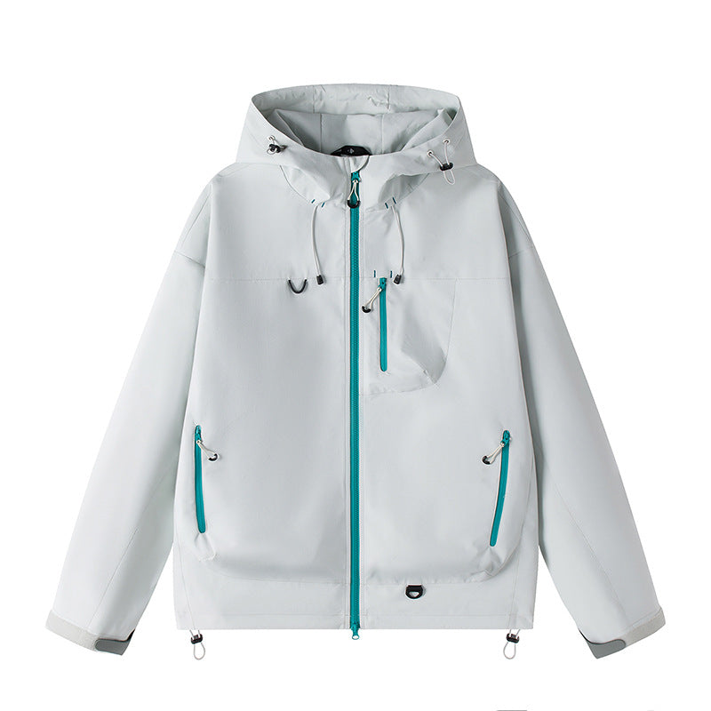 Męska lekka Tech softshell kurtka z kapturem, regulowany dół i kontrastowy zamkiems