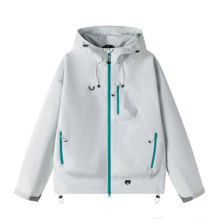 Męska lekka Tech softshell kurtka z kapturem, regulowany dół i kontrastowy zamkiems