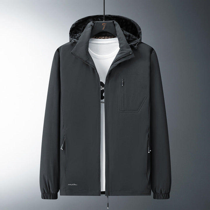 Męska miejski Mwimalist softshell bluza z kapturem kurtka z ukrytym zamkiems i elastycznym dołem
