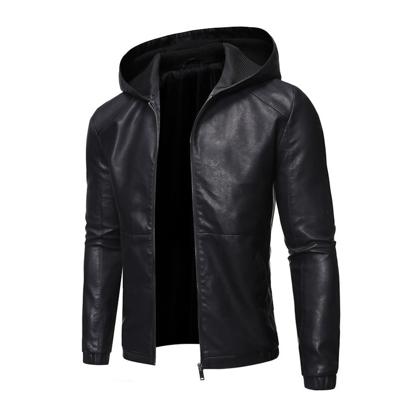Męski Leatherette Hooded Blouson z Siatka Wewnętrzny Kaptur, Slim Silhouette i Full Zamek