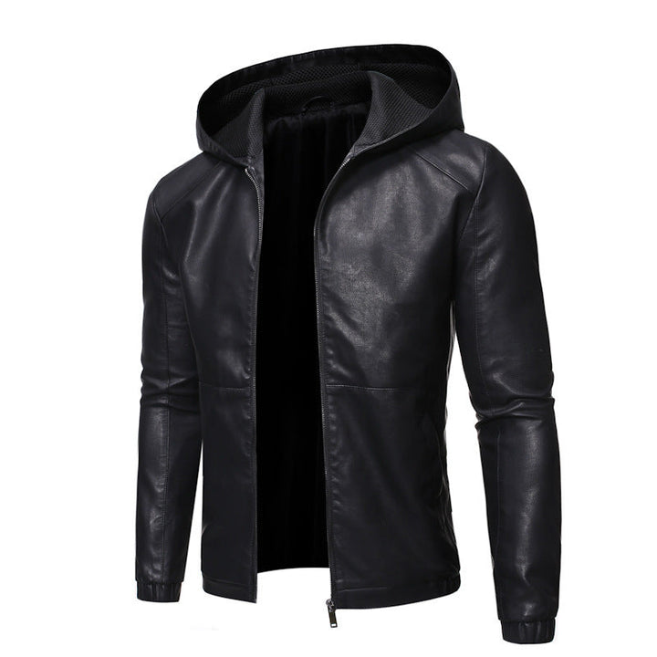 Męski Leatherette Hooded Blouson z Siatka Wewnętrzny Kaptur, Slim Silhouette i Full Zamek