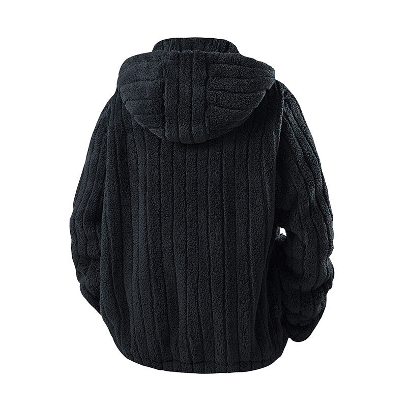 Herren Kapuzen-Fleecejacke aus Teddyfleece mit durchgehendem Reißverschluss und Mehrfachtaschen
