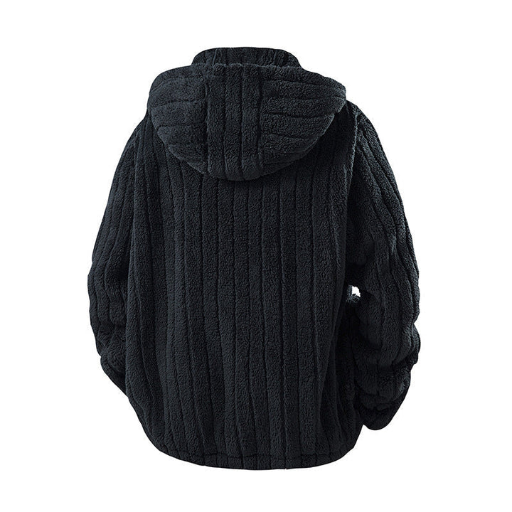 Herren Kapuzen-Fleecejacke aus Teddyfleece mit durchgehendem Reißverschluss und Mehrfachtaschen