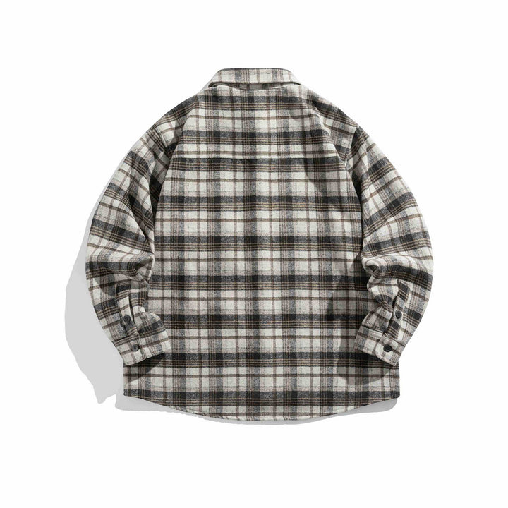 Męska flannel koszula wierzchnia w boxy krój z naszywka klatka piersiowa kieszenią