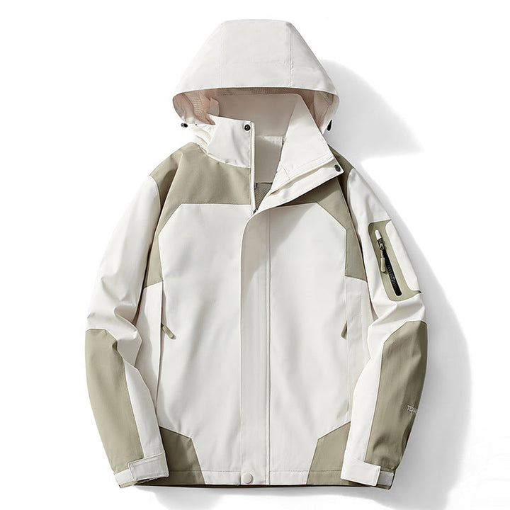 Męska technical softshell kapturemed kurtka z kontrastowy panels i zamkiemed rękaw kieszenią