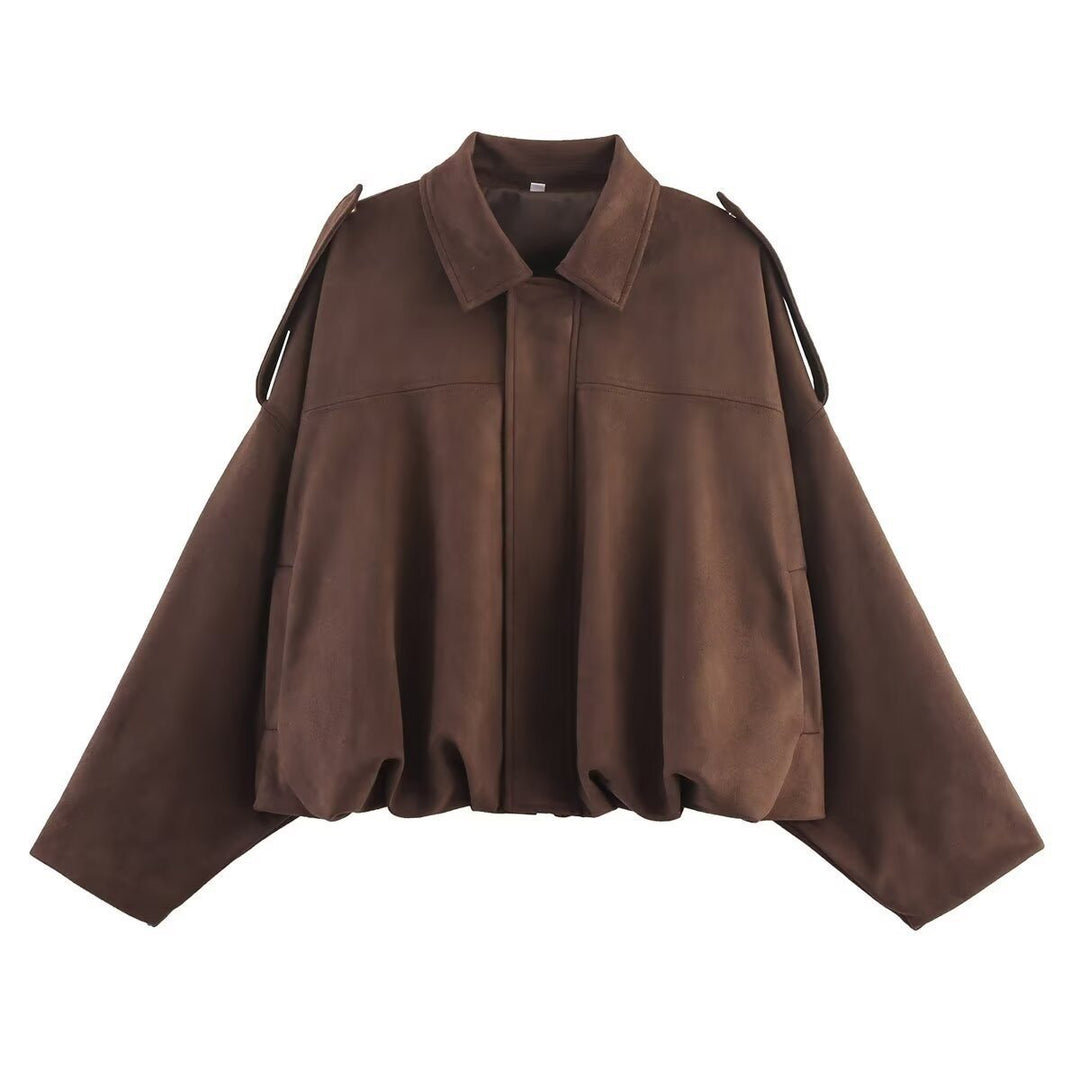Damska oversize Suede Imitation krótka kurtka Lumaza