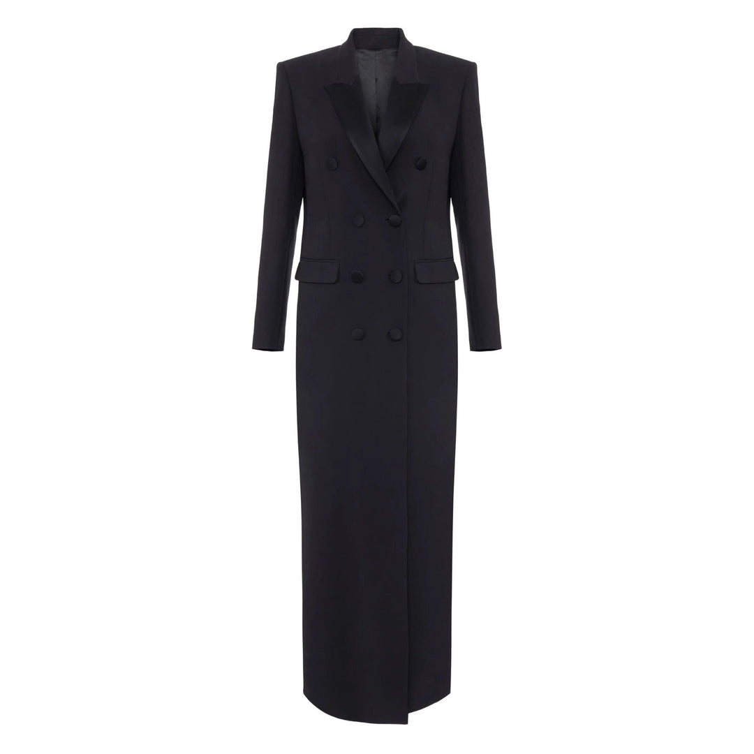 Damska dwurzędna długa-cut wool płaszcz z pointed lapel Lumaza
