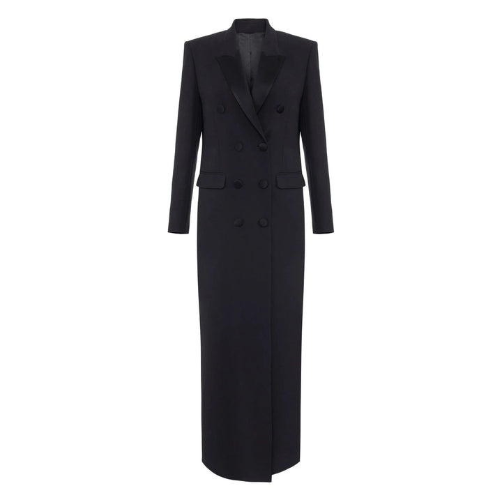 Damska dwurzędna długa-cut wool płaszcz z pointed lapel Lumaza