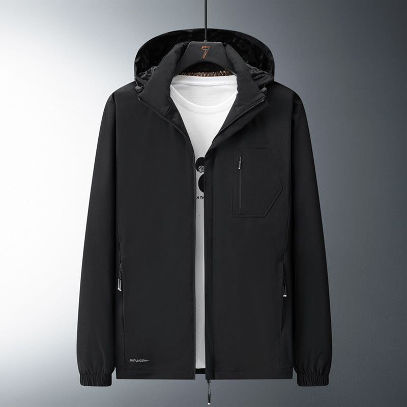 Męska miejski Mwimalist softshell bluza z kapturem kurtka z ukrytym zamkiems i elastycznym dołem