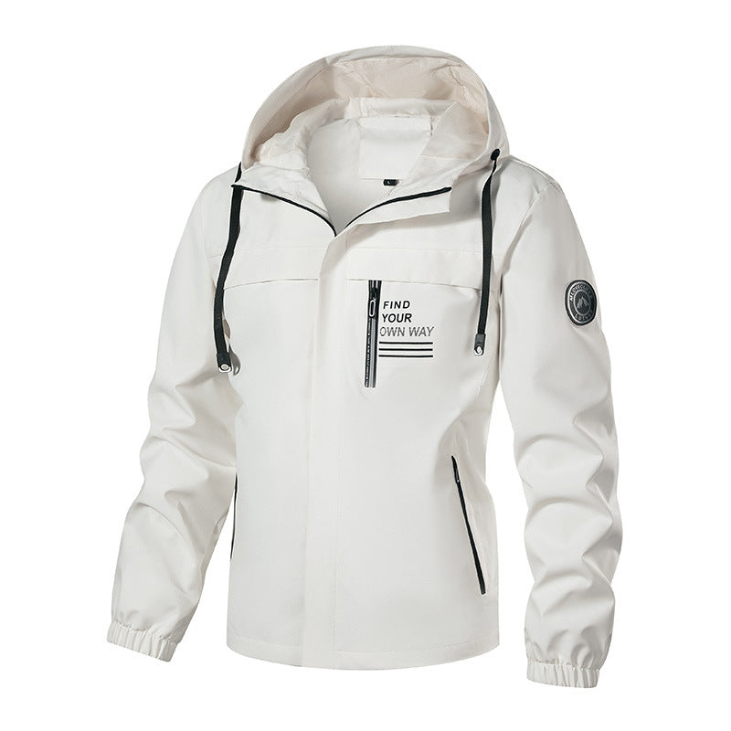Kurtka męska softshell outdoorowy z kapturem, wodoodporny i klatka piersiowa zamkiem kieszenią