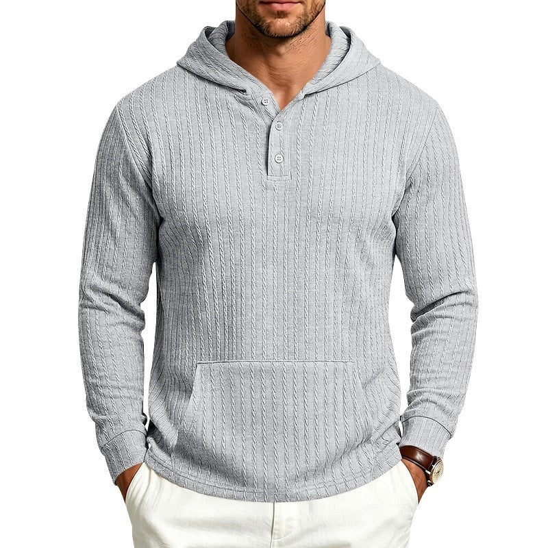 Męska Strukturalny Bluza z kapturem z Henley Kołnierz i Kieszeń kangurka
