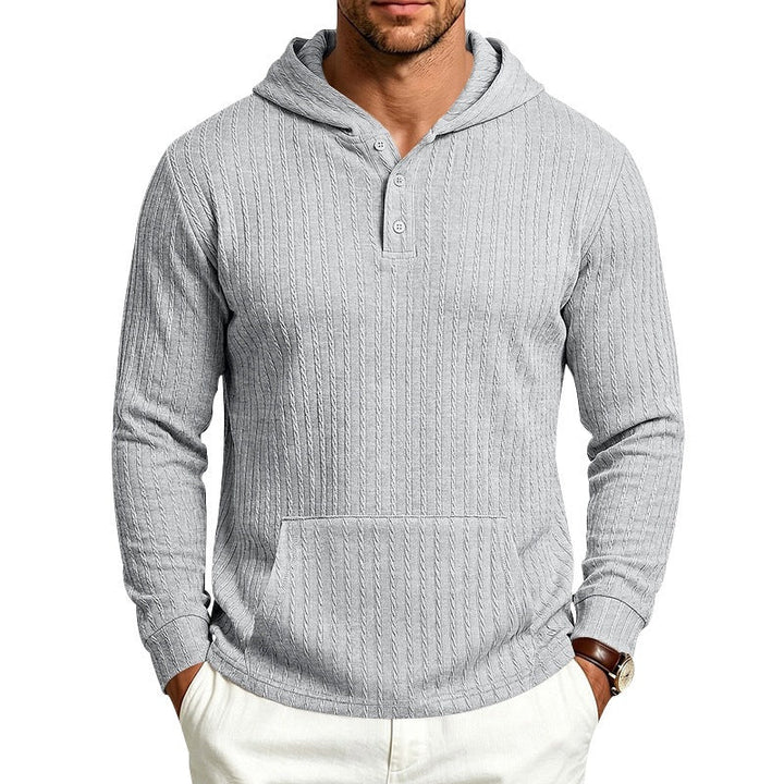 Męska Strukturalny Bluza z kapturem z Henley Kołnierz i Kieszeń kangurka