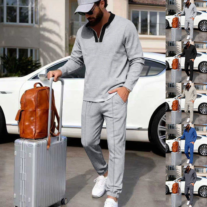 Męska Lekka Henley Loungewear Set z Kontrastowy Kołnierz, Ściągacz Joggery i Elastyczne mankiety