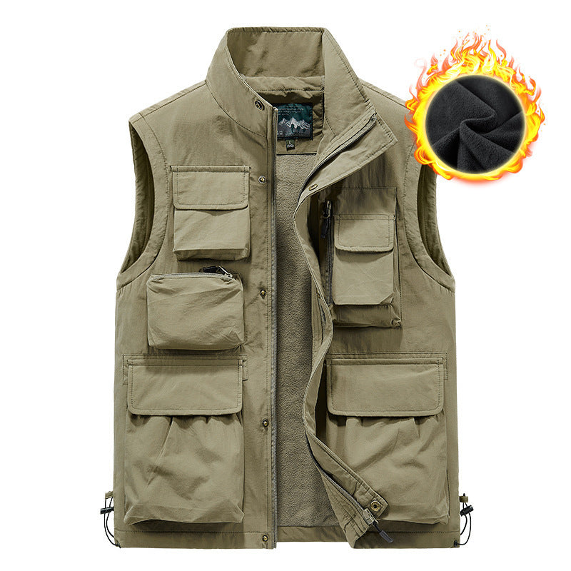 Męski wielofunkcyjny outdoorowy kamizelka z polar teddy podszewka i liczne kieszenie