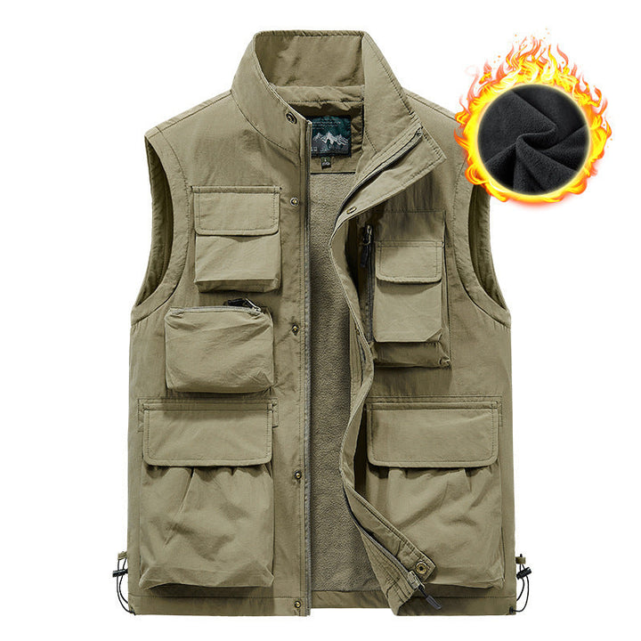 Męski wielofunkcyjny outdoorowy kamizelka z polar teddy podszewka i liczne kieszenie