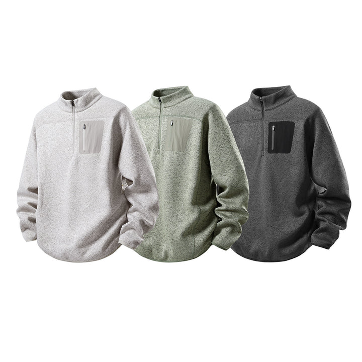 Herren Halbzip-Fleecepullover mit Brustreißverschlusstasche und Stehkragen