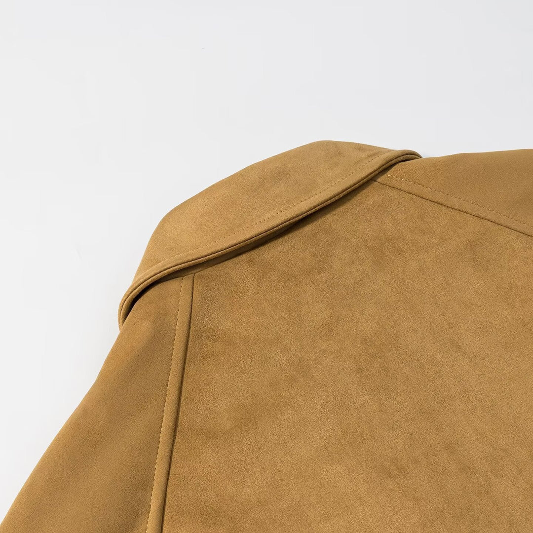 Damska krótka kurtka in suede look z raglan rękawami i elastic dołem Lumaza
