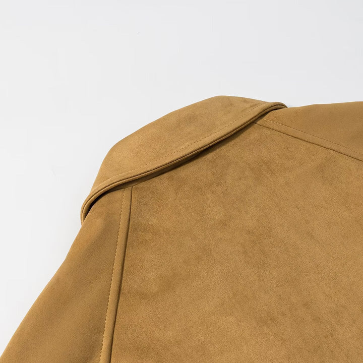 Damska krótka kurtka in suede look z raglan rękawami i elastic dołem Lumaza