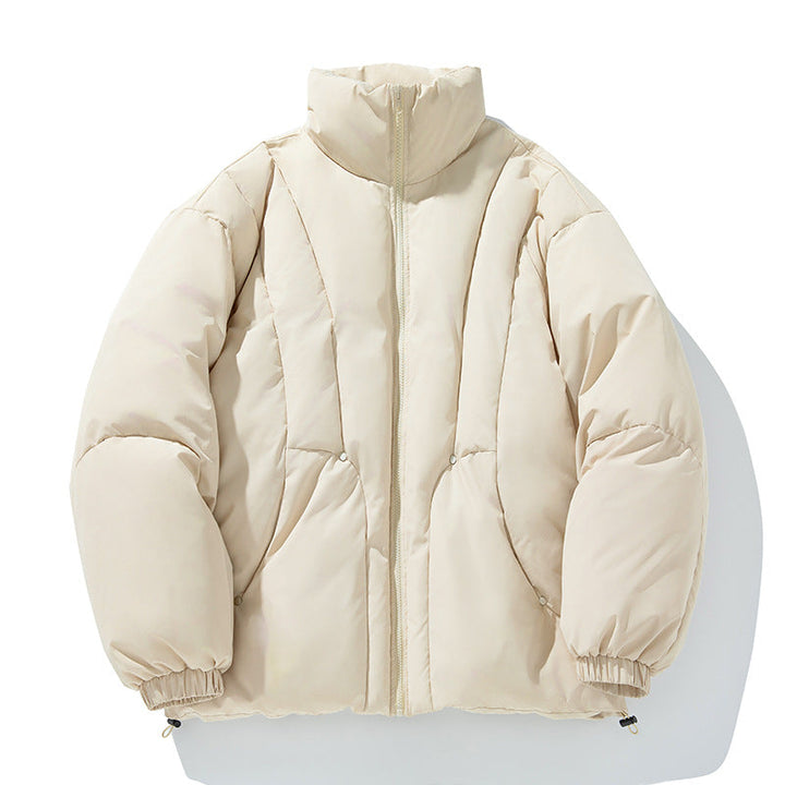 Unisex boxy puchowa kurtka z vertical pikowana design, high ze stójką, i ściągaczem dołem Lumaza