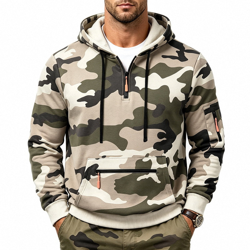 Męska Bluza z kapturem z Camouflage Wzór, Kieszenie na zamek i Kieszeń kangurka