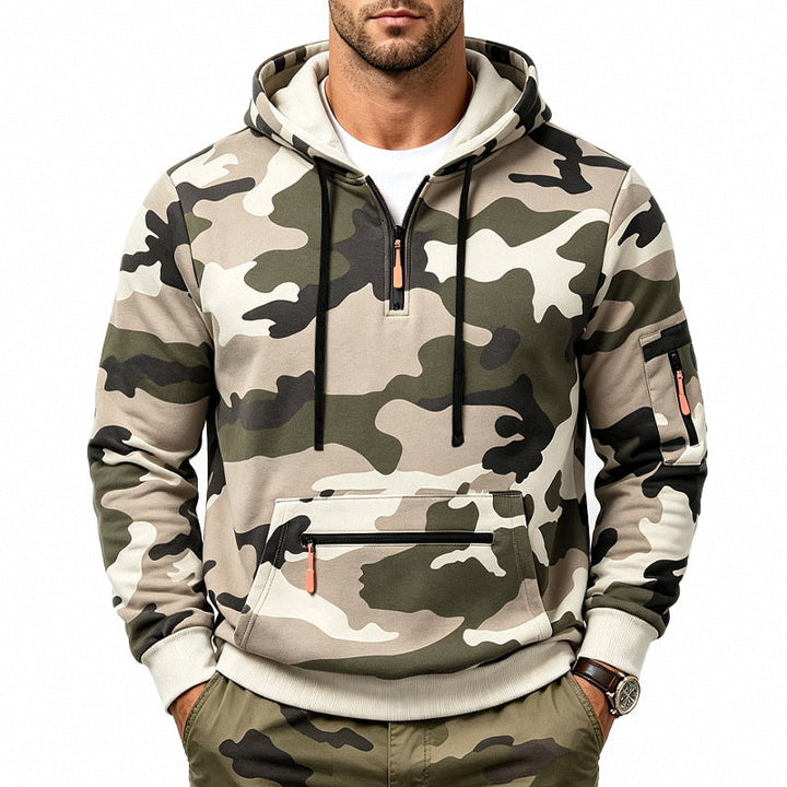 Męska Bluza z kapturem z Camouflage Wzór, Kieszenie na zamek i Kieszeń kangurka