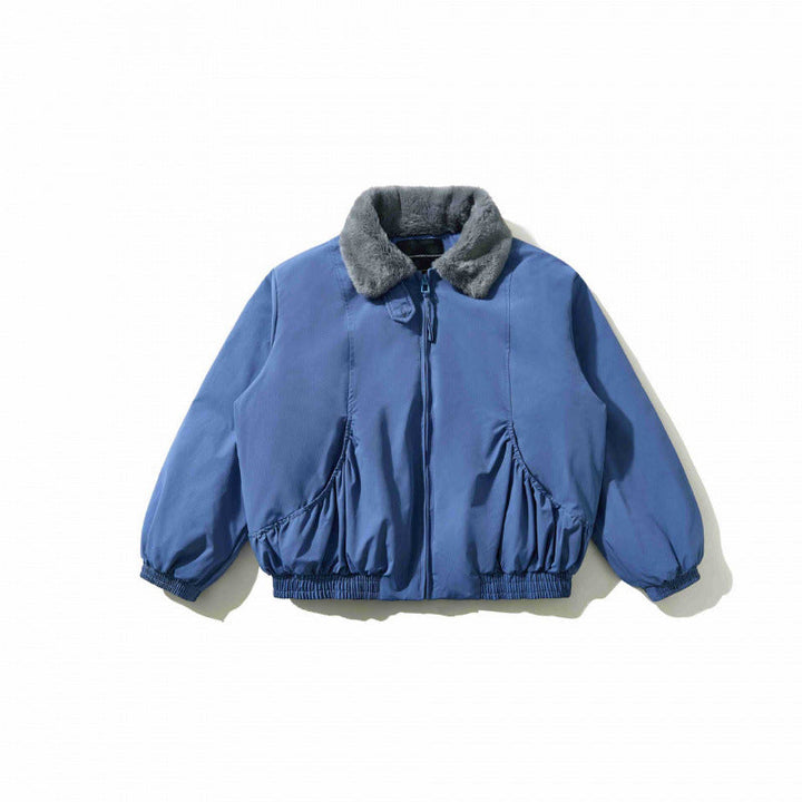 Męska krótki-cut pikowana bomberka kurtka z stały imitacja fur kołnierzem i tailored dół