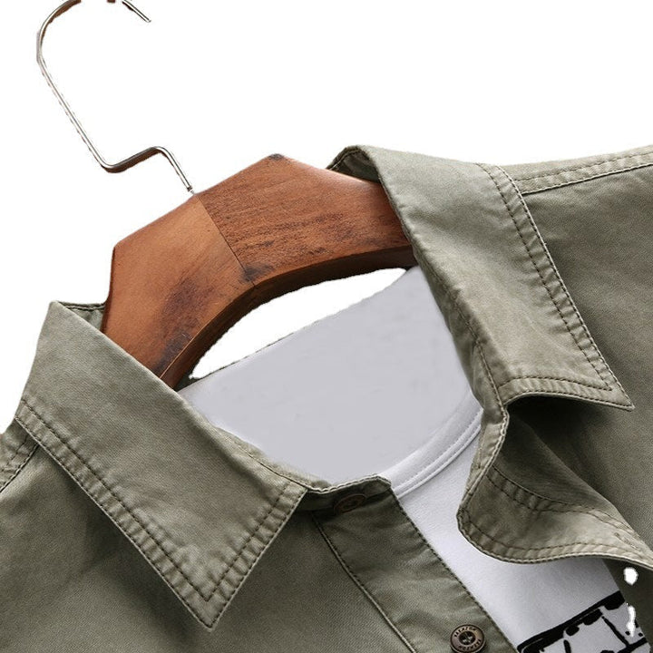 Męski Longline Płótno Koszula wierzchnia w Utility Styl z Chest Flap Kieszenie