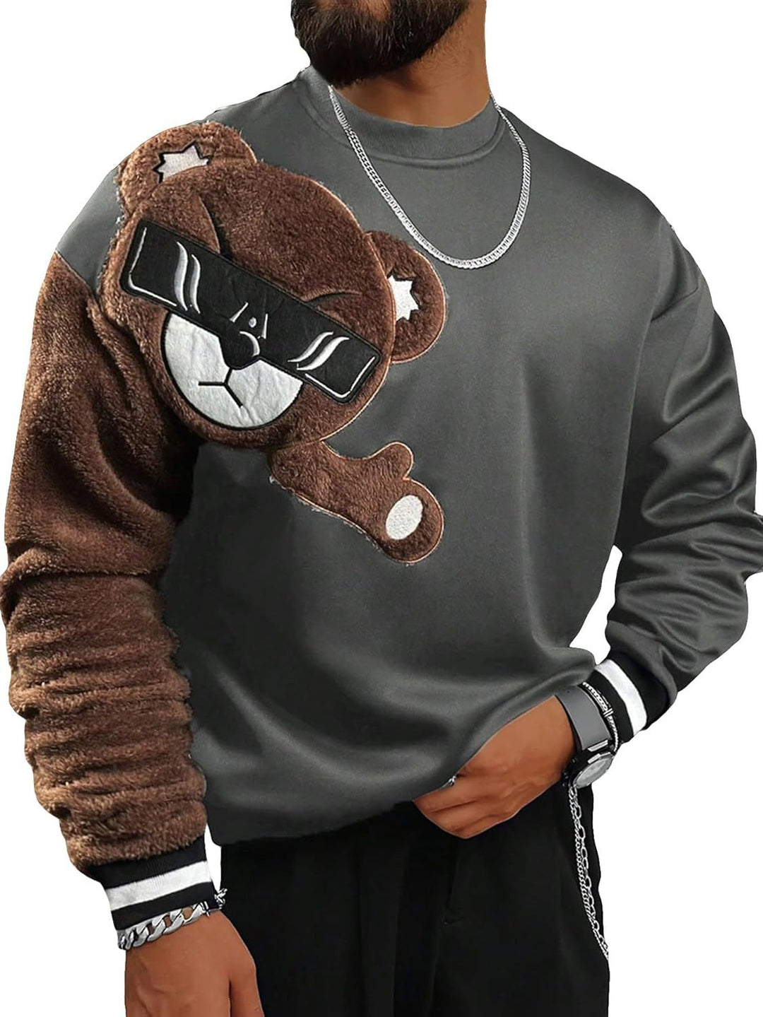 Męska Bluza z Pluszowy Bear Appliqué