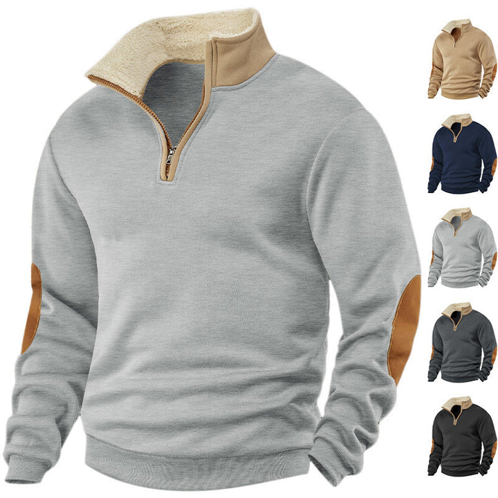 Męskie Nan Polar Krótki zamek Pulower z Sherpa Kołnierz i Elbow Patches