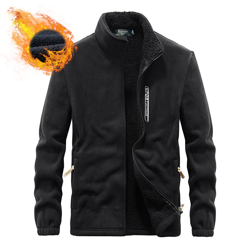 Męski termiczny kurtka polarowa z double-layered sherpa wewnętrzny podszewka i standing kołnierz