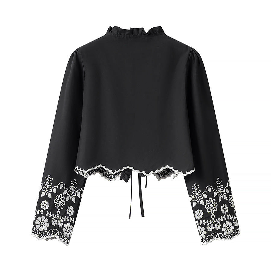 Damska Embroidered krótka Bolero z Ruffled V-Neck i Lacing Closure Lumaza