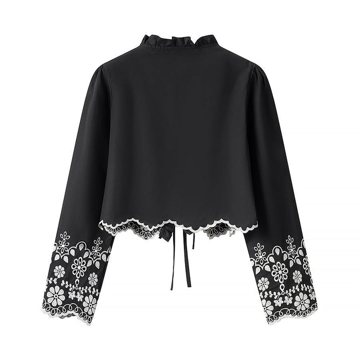 Damska Embroidered krótka Bolero z Ruffled V-Neck i Lacing Closure Lumaza