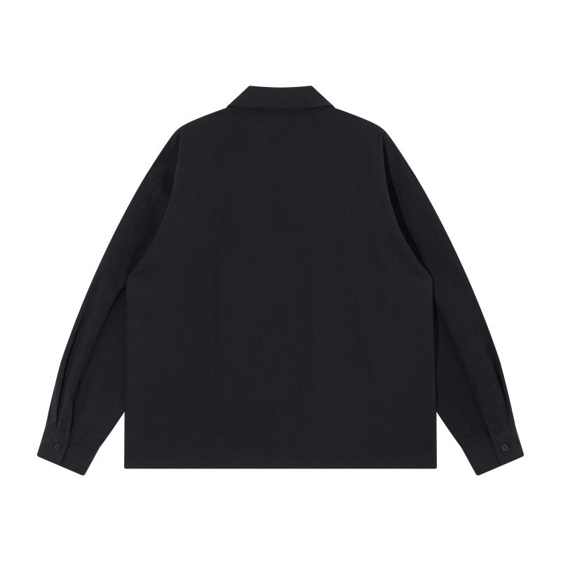 Męska loose boxy kurtka koszulowa z panels, vertical dekoracyjne szwy i lapel kołnierzem