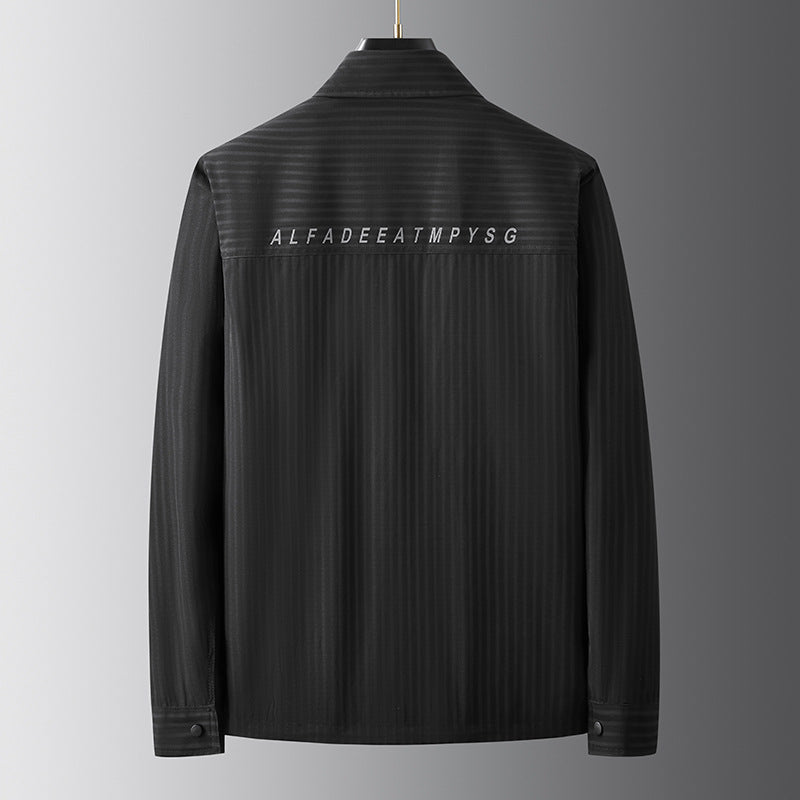Męski użytkowy przejściowy kurtka w koszula wierzchnia styl z naszywane kieszenie i pinstripe texture