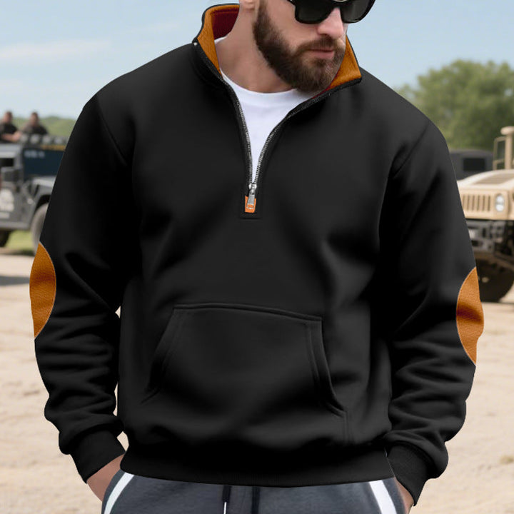 Męska Nano Insulated Krótki zamek Pulower z Stójka Polar Podszewka Kieszeń kangurka i Zamsz Elbow Patches